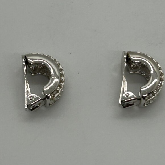 Christian Dior Vintage Clip-On Earrings With Rhinestones & Silver-Tone Metal - Picture 12 of 16